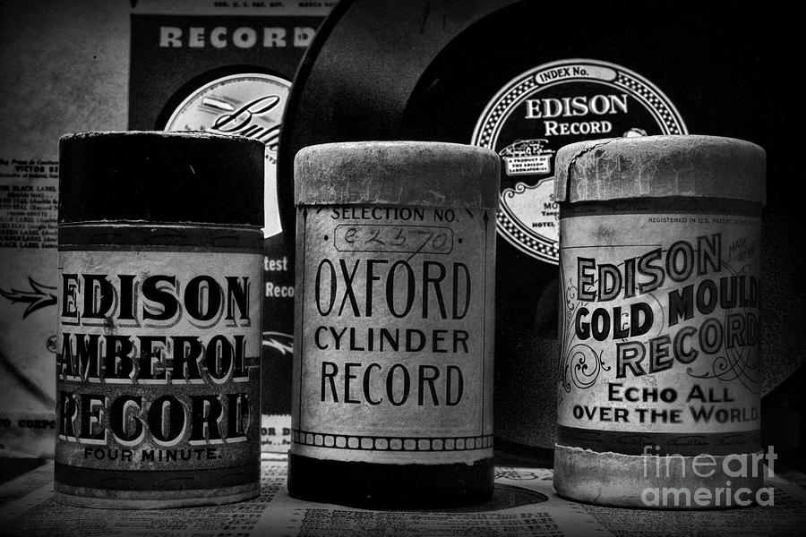 Music Those Old Cylinder and Vinyl Records black and white Photograph by Paul Ward