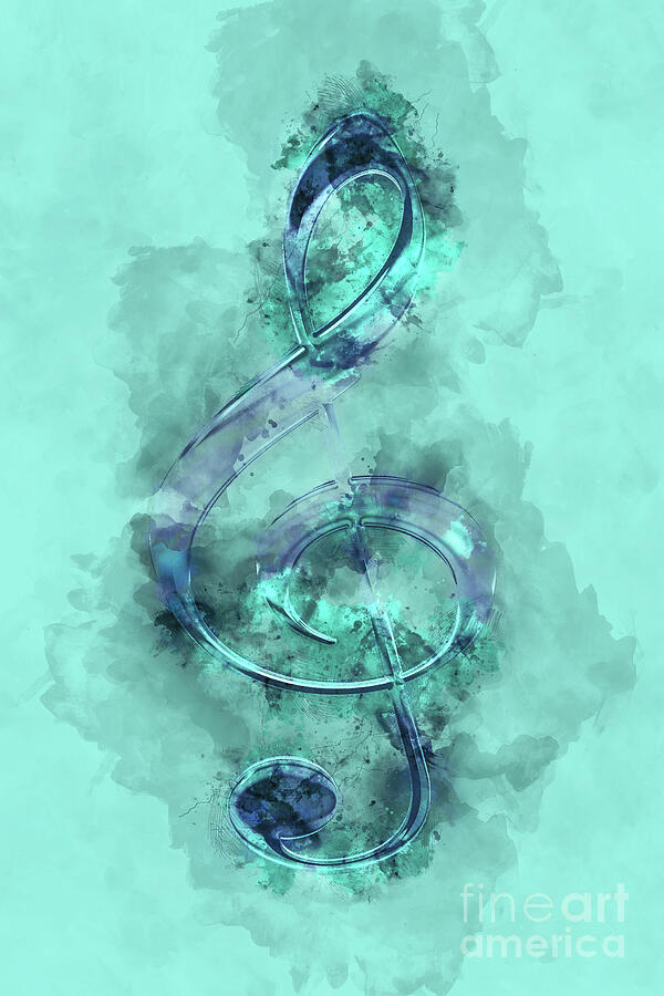 Music treble clef watercolor Painting by Delphimages Photo Creations