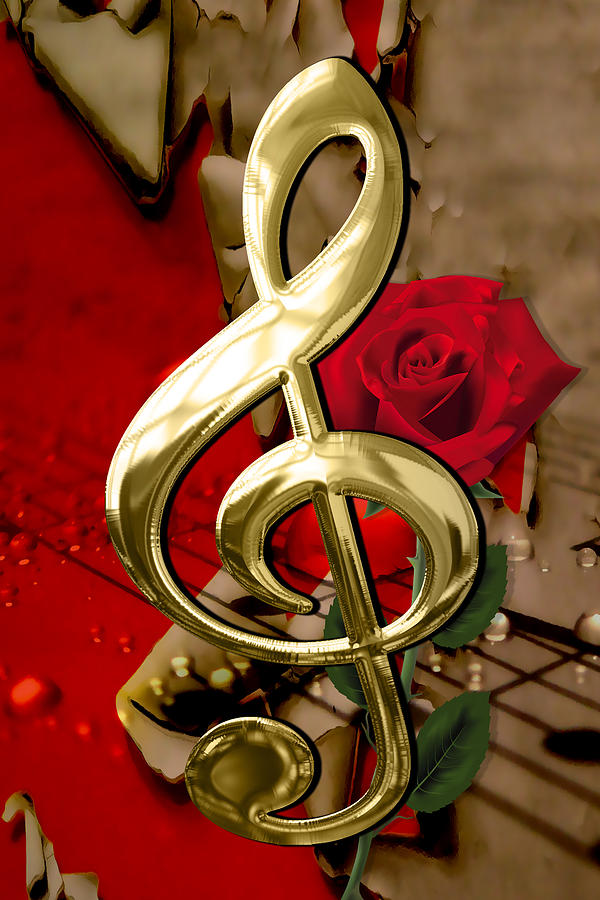Musical Clef Musical Notes Rose Art Mixed Media by Marvin Blaine