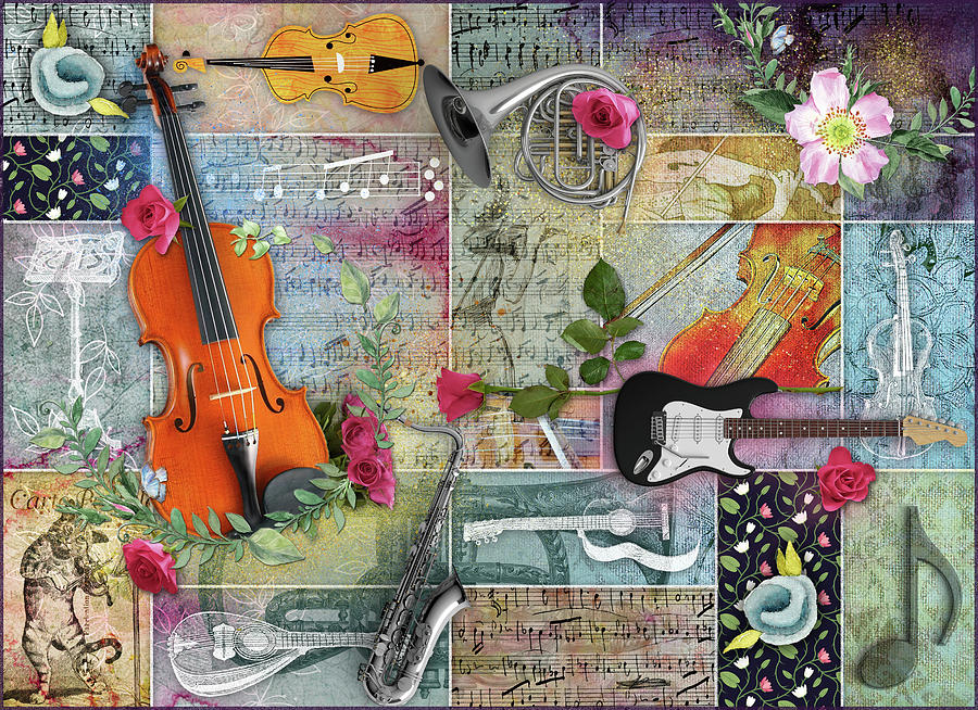 Musical Garden Collage Digital Art by Linda Carruth