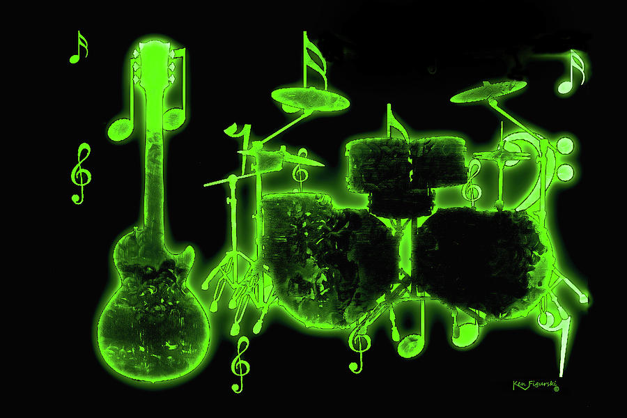 Musical Instrument Neon Colorful Art 4 Painting by Ken Figurski