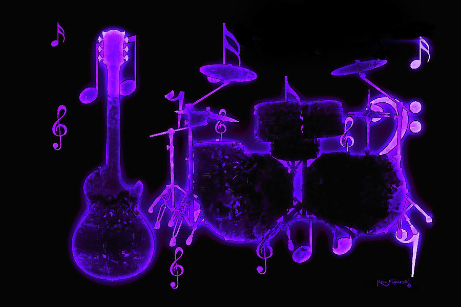 Musical Instrument Neon Colorful Art 5 Mixed Media by Ken Figurski