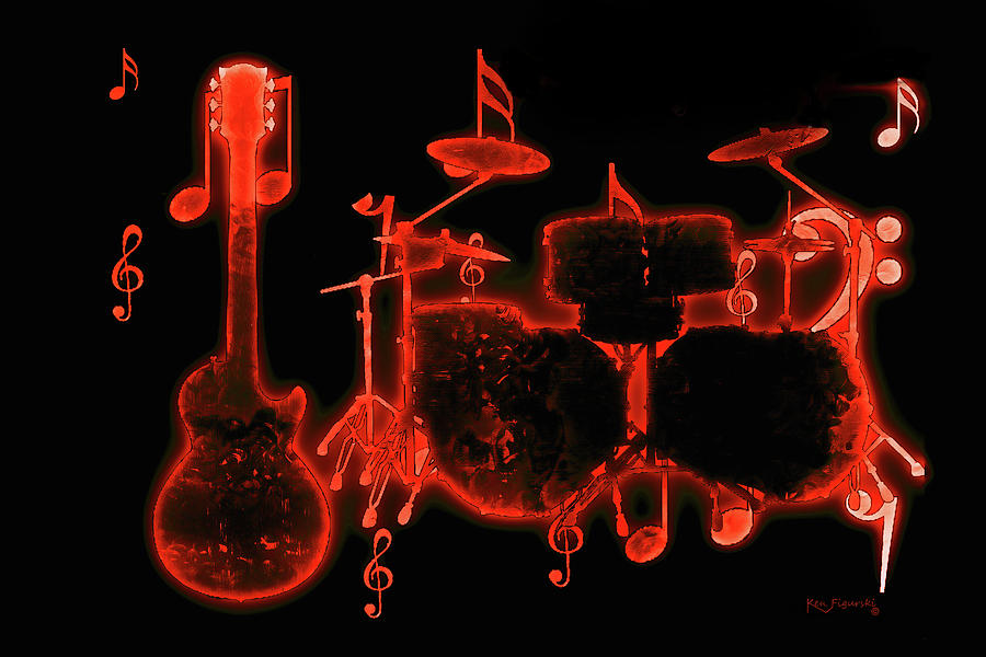 Musical Instrument Neon Colorful Art  Mixed Media by Ken Figurski