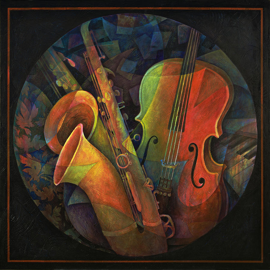 Jazz Painting - Musical Mandala - Features Cello and Saxs by Susanne Clark