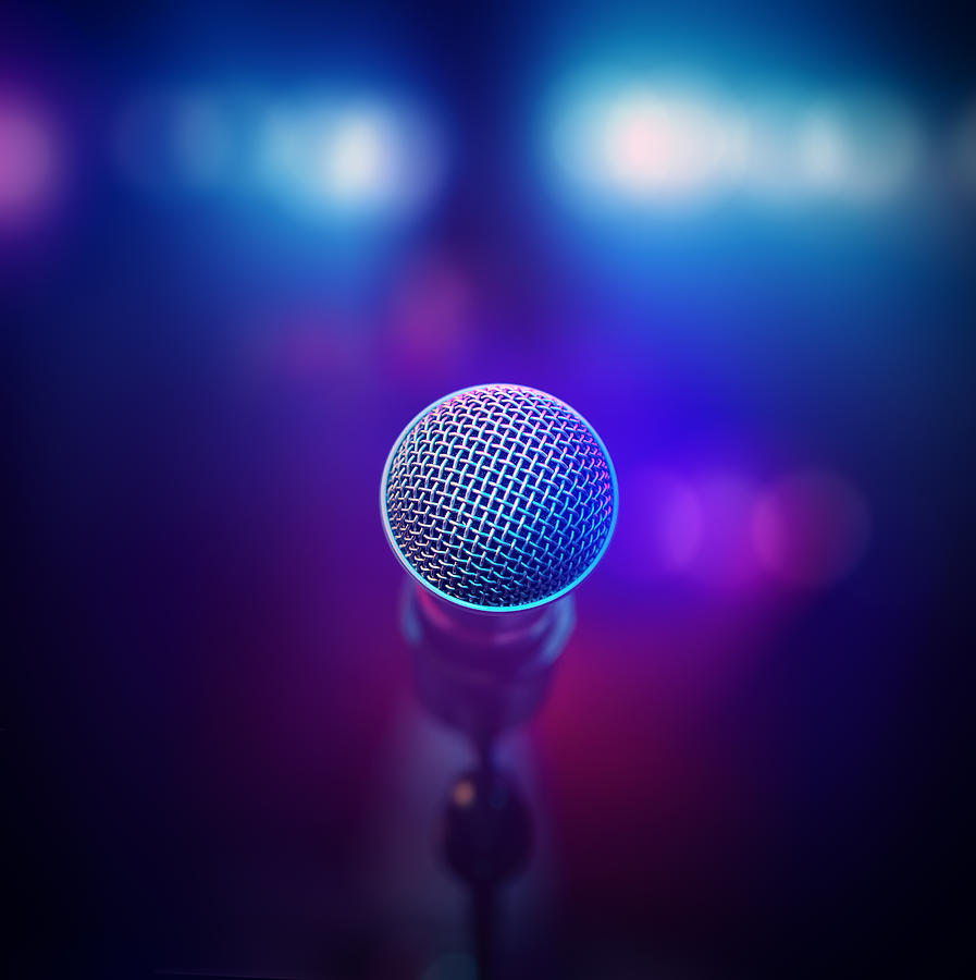 Music Photograph - Musical Microphone on stage by Johan Swanepoel