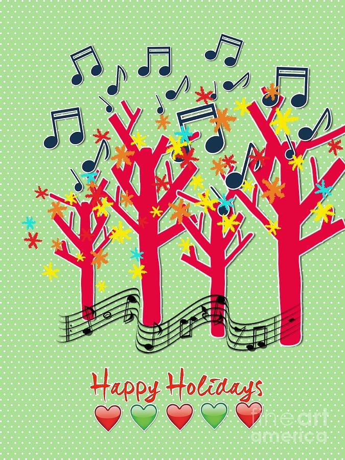 Musical Trees Holiday Greeting Digital Art by Joan-Violet Stretch
