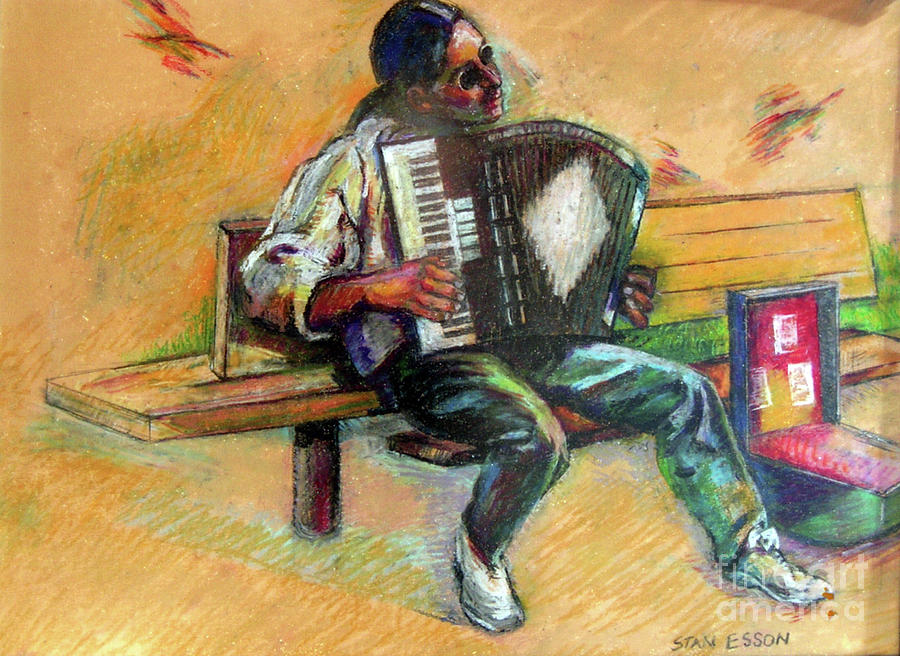 Musician With Accordion Drawing by Stan Esson