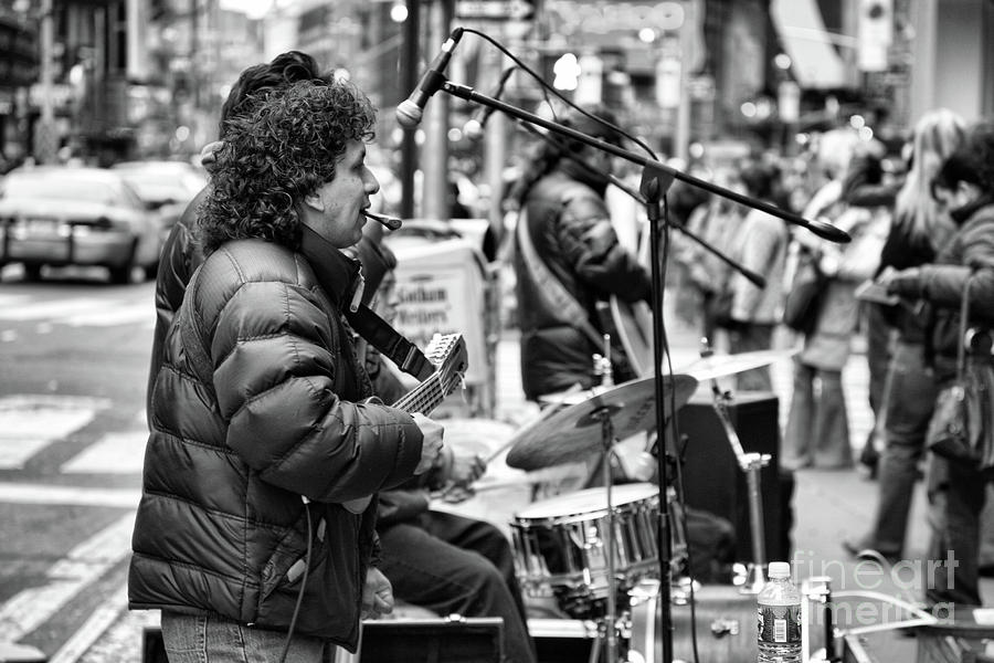 Musicians NYC Streets Black W 2007 Photograph by Chuck Kuhn