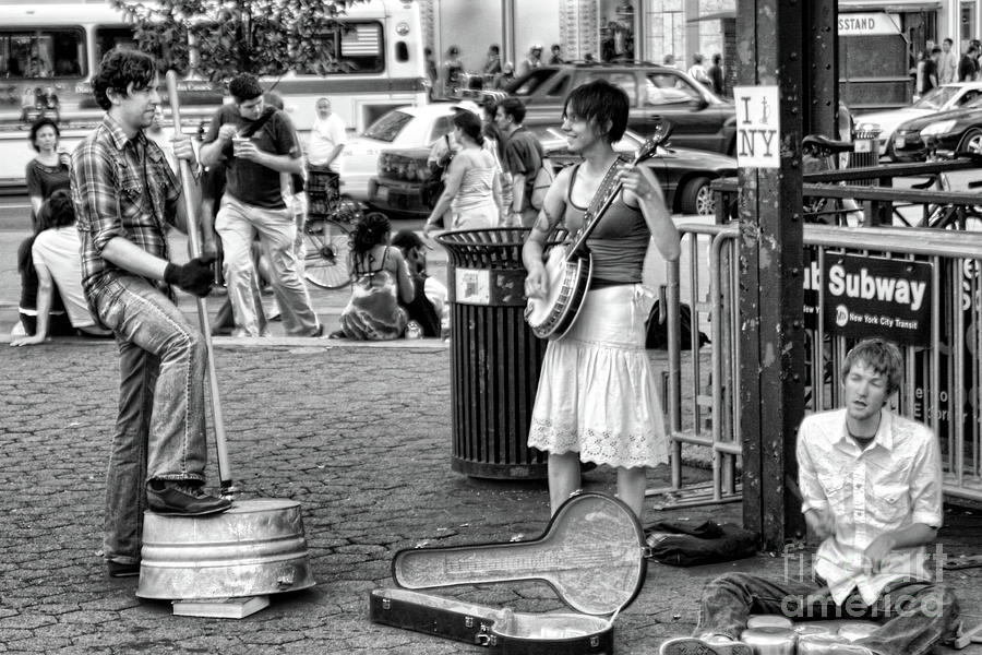 Musicians Street People NYC Black White  Photograph by Chuck Kuhn