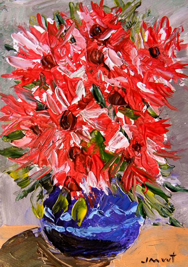 Musing-Asters Red White Pink Painting by John Williams