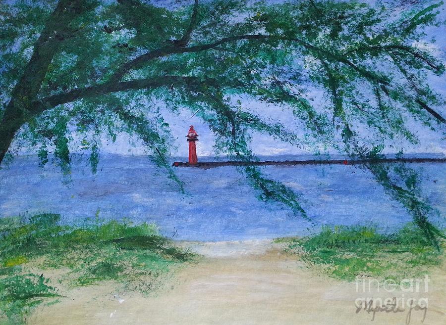 Muskegon Channel Lighthouse Summer Painting by Myrtle Joy