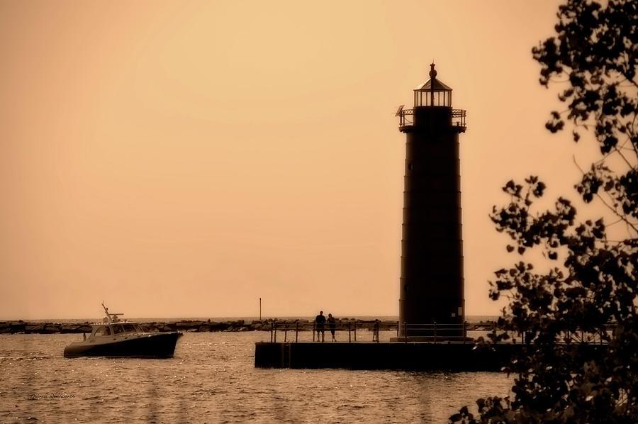 Muskegon Michigan South Light Pier Sepia Photograph by Thomas Woolworth