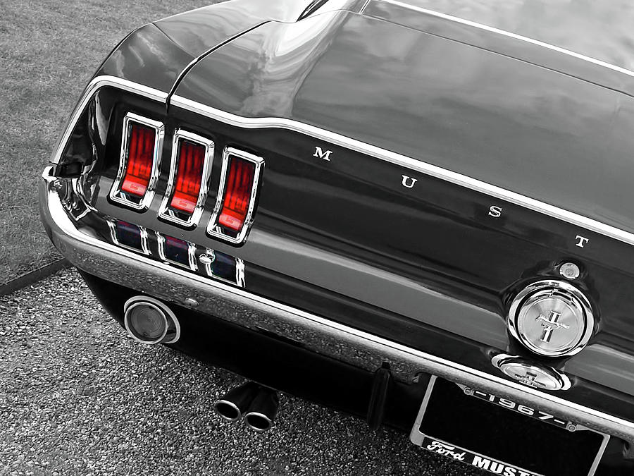 Car Photograph - Must Have Mustang 1967 Black and White by Gill Billington