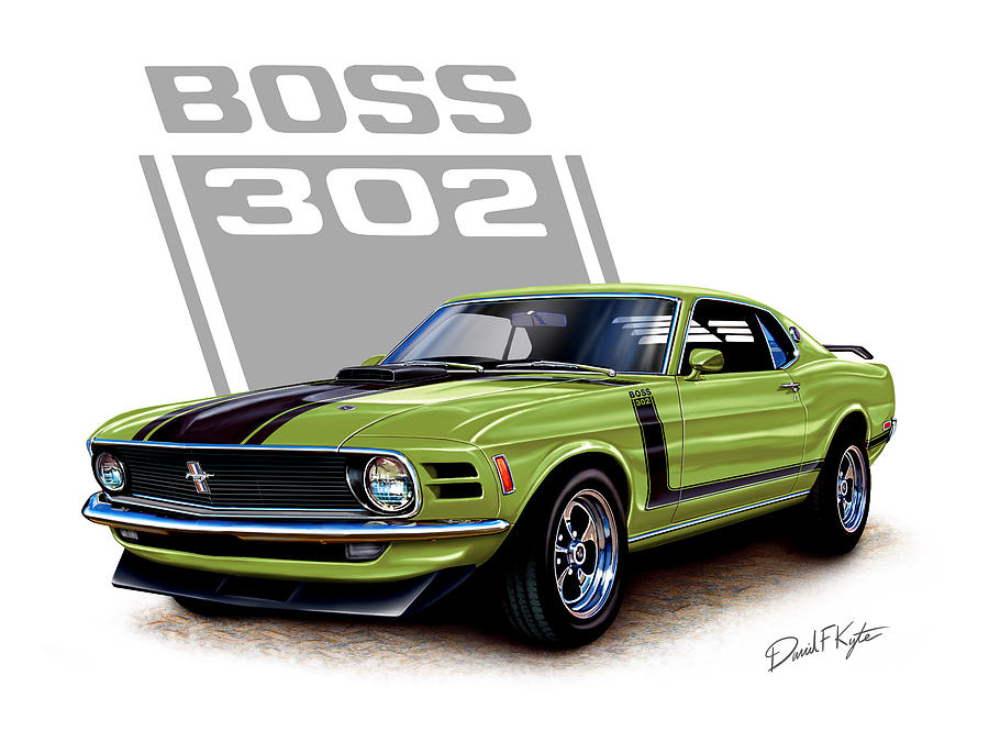 Mustang Boss 302 Grabber Green Painting by David Kyte