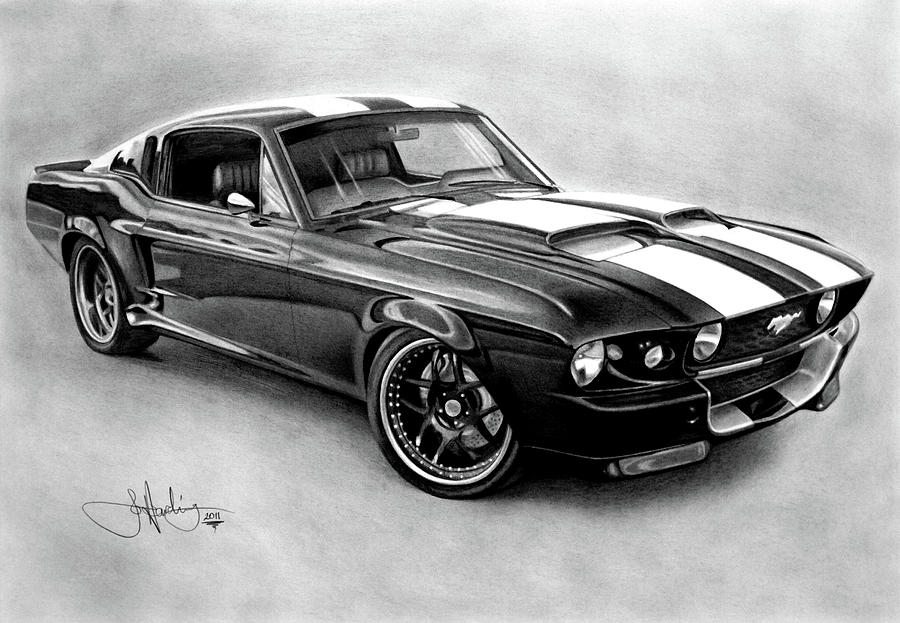 Car Drawing - Mustang GT-350 by John Harding