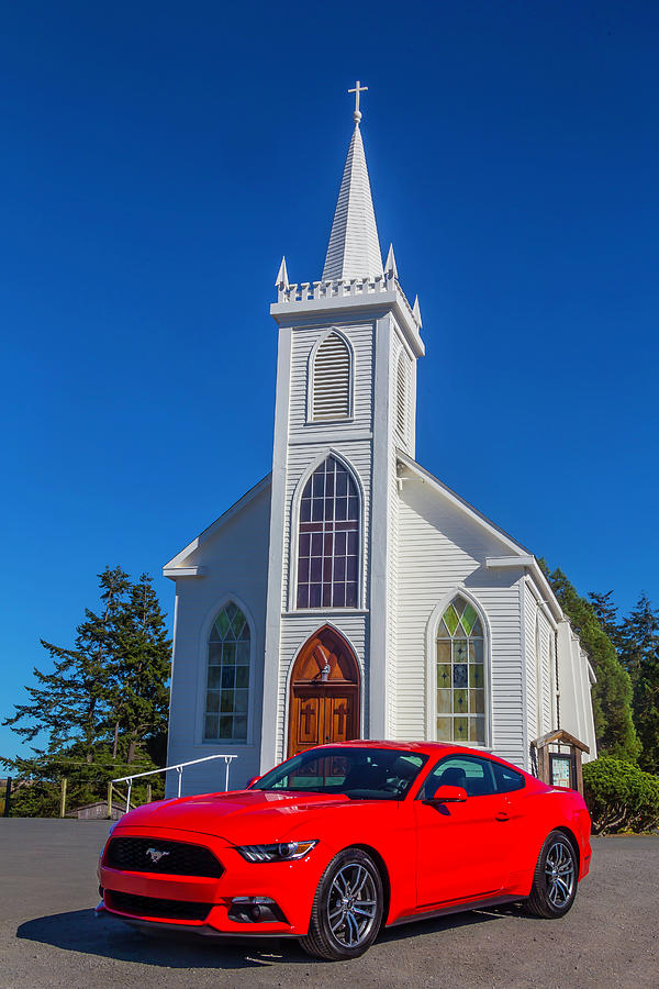 Mustang In Front Of Church Photograph by Garry Gay