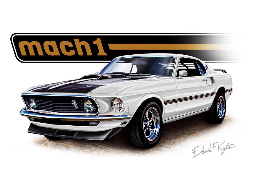 Mustang Mach 1 white Digital Art by David Kyte