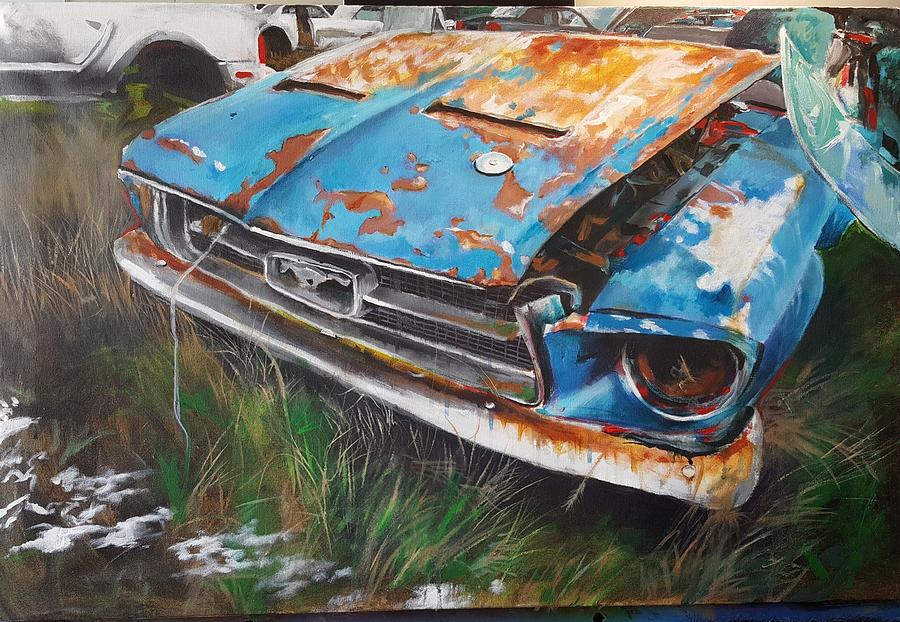 Salvage Yard Painting - Mustang by Paul Knipfer