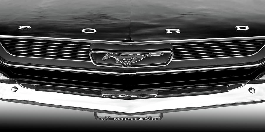 Mustang Pony Grille 1966 in Black and White Photograph by Gill Billington