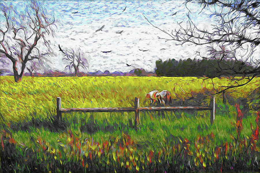 Mustard Field Van Gogh Style Painting by Dominique Amendola
