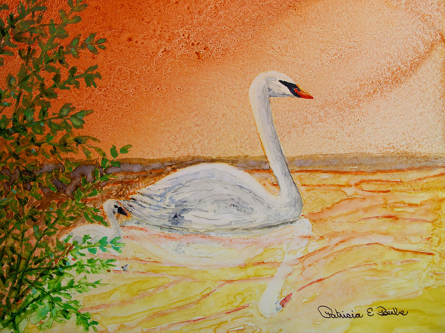 Mute Swan With Cygnet Painting by Patricia Beebe