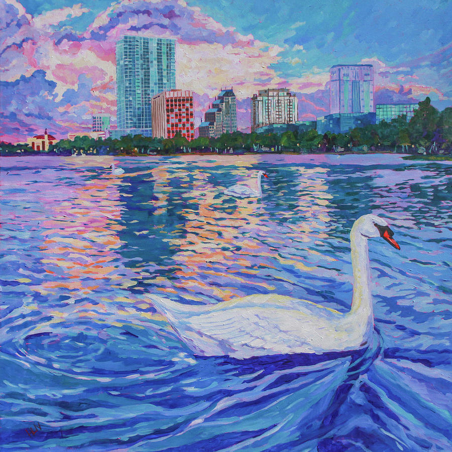 Muted Sunset Swim Painting by Heather Nagy