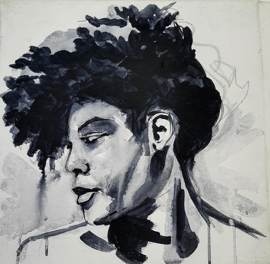 Black And White Painting - My Afro series #5 by Uly Ogwah