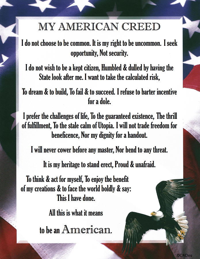 My American Creed with Stars and Stripes with An American Bald Eagle ...