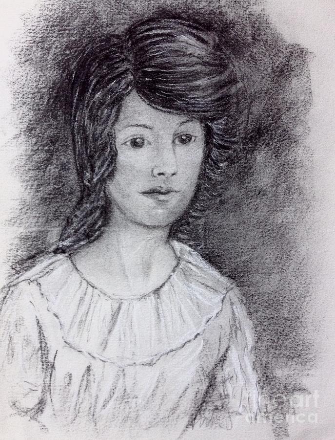 My Aunt Florence in Charcoal Drawing by Joan-Violet Stretch