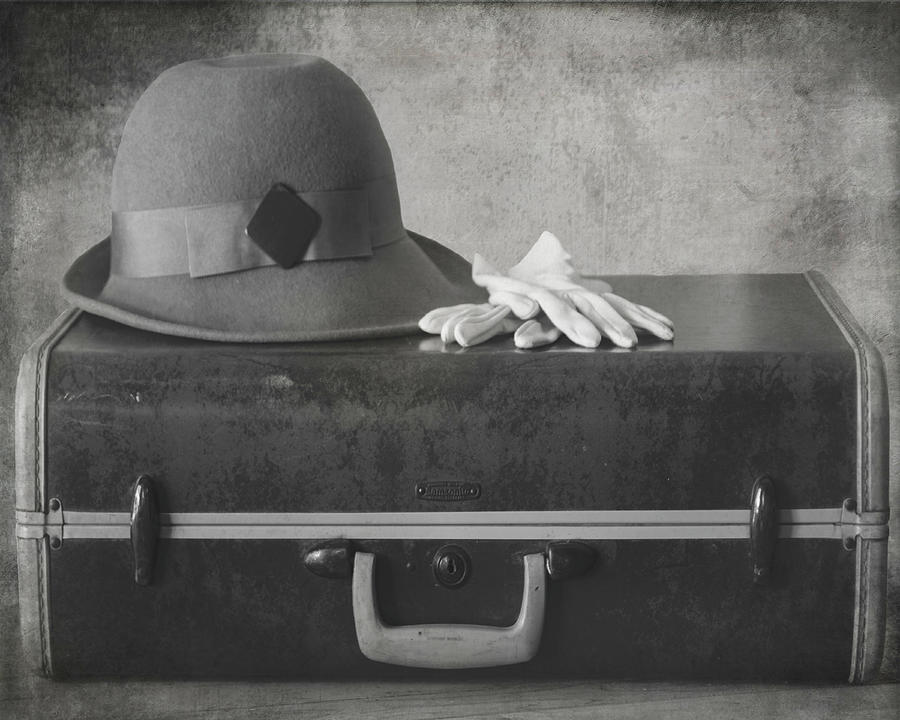My Bags Are Packed Vintage BW Photograph by Teresa Wilson