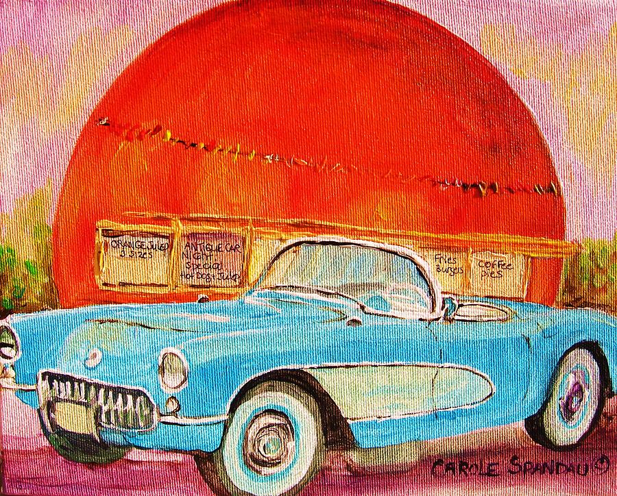 My Blue Corvette at the Orange Julep Painting by Carole Spandau