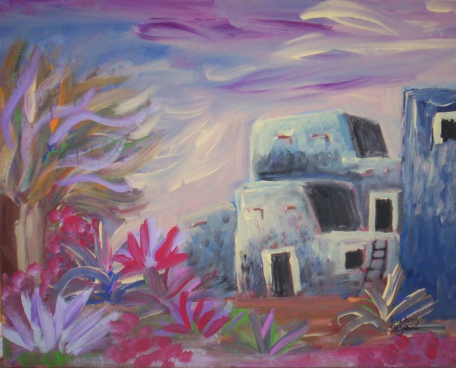 Landscape Painting - My Blue House by Lindsay St john