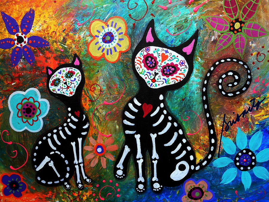 My Cats Dia De  Los Muertos Painting by Pristine Cartera Turkus