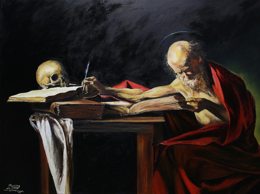 Caravaggio Painting - My Copy of Caravaggios St Jerome by Dave Manning