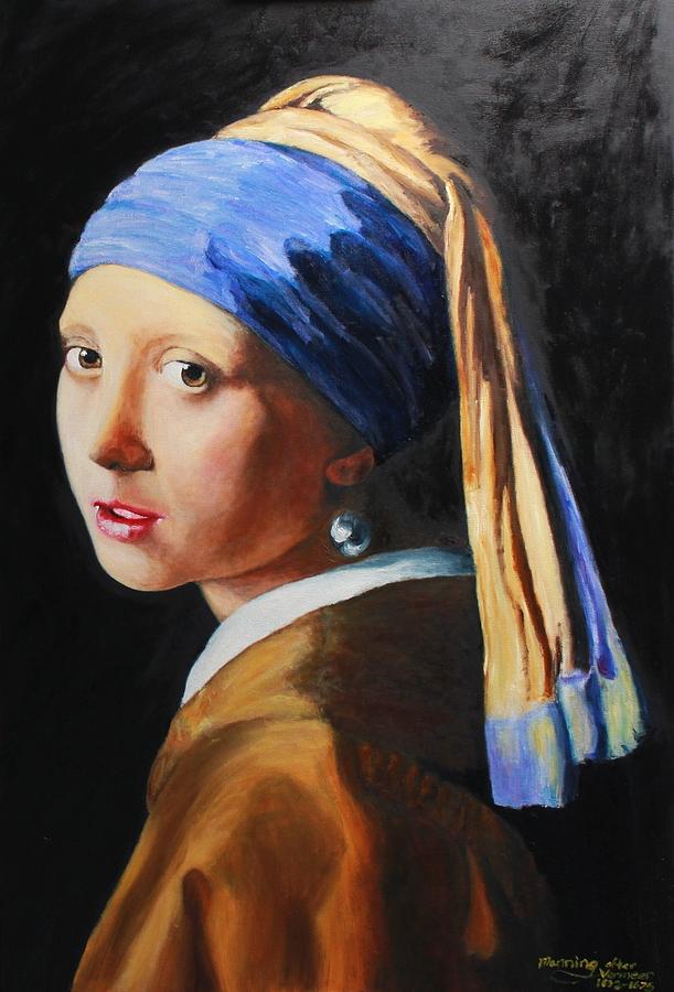 My Copy of Johannes Vermeers Girl With A Pearl Earring Painting by Dave ...