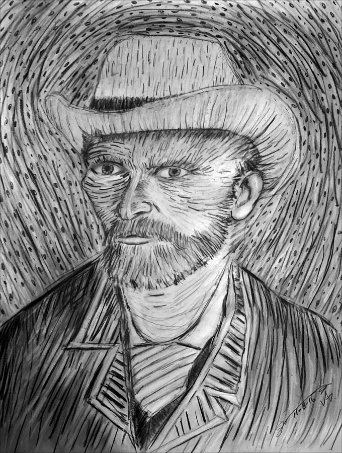 My Drawing Of Vincents Self-portrait In Grey Felt Hat Drawing