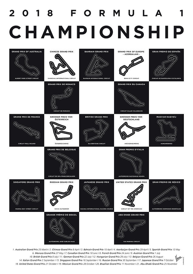 Minimal Digital Art - My F1 SEASON 2018 Race Track Minimal Poster by Chungkong Art