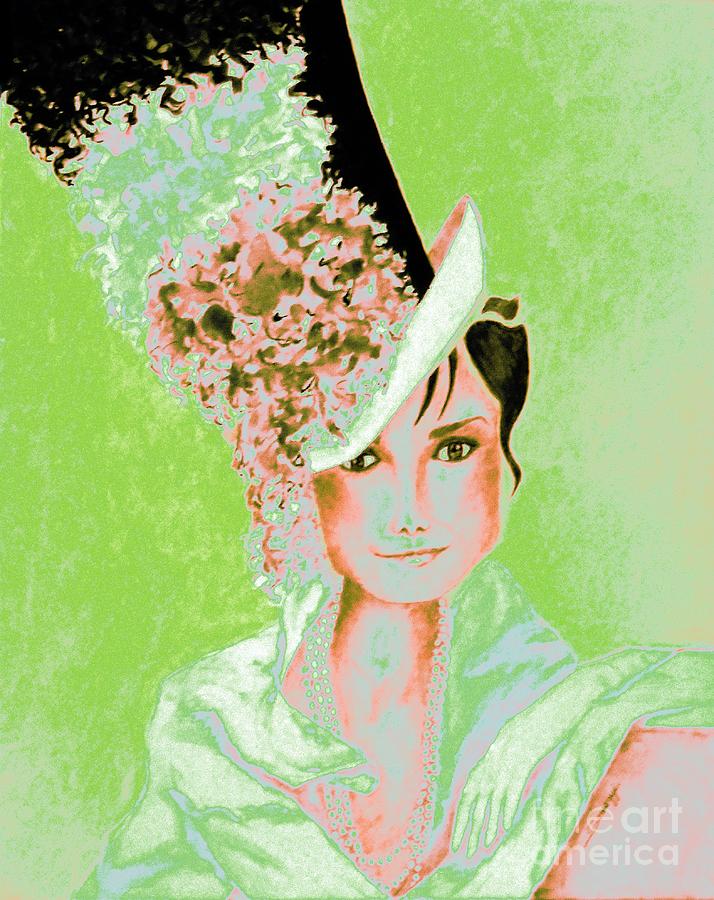 My Fair Audrey -- in Lime Green and Blush Painting by Jayne Somogy