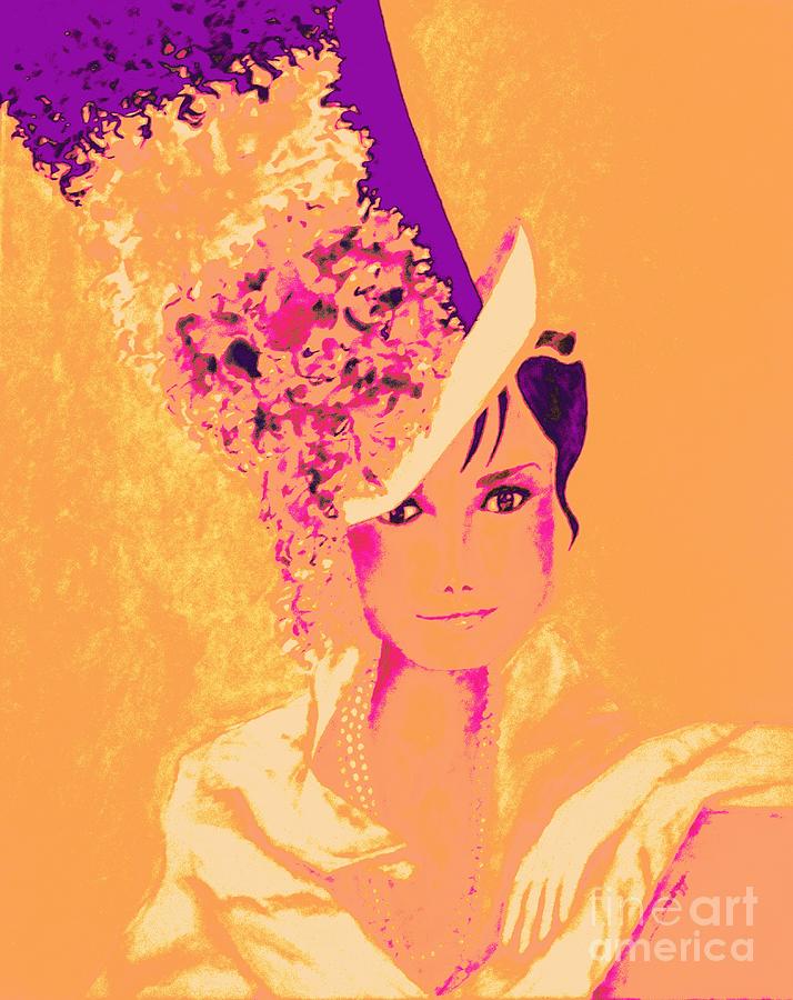 My Fair Audrey -- in Marigold and Purple Painting by Jayne Somogy