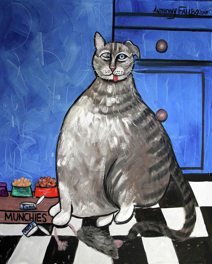 My Fat Cat On Medical Catnip Painting by Anthony Falbo