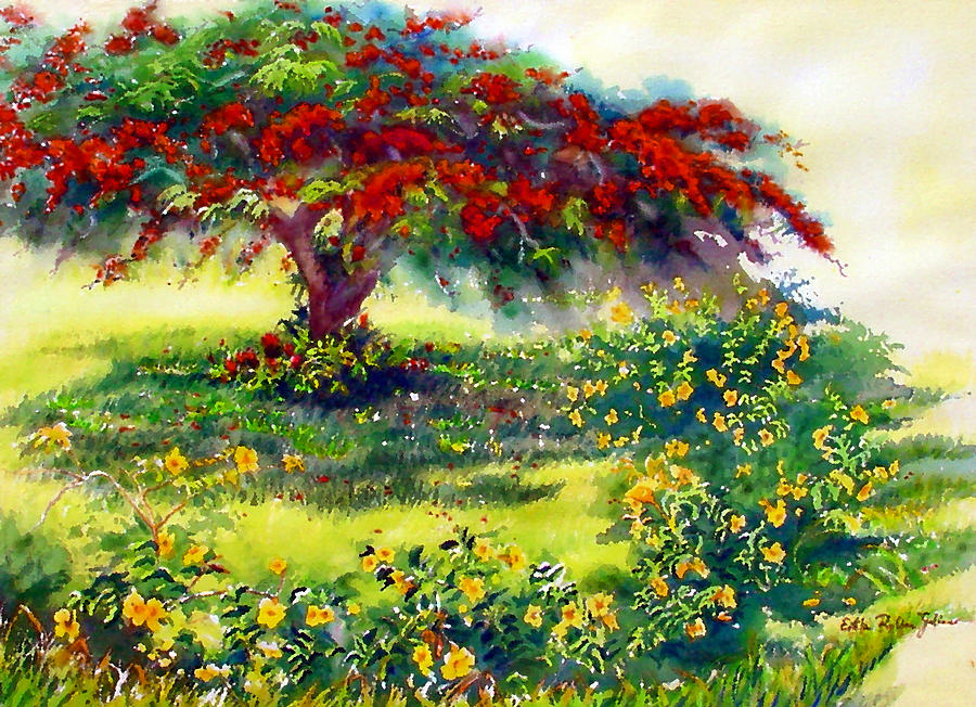 Acuarelas Painting - My Flamboyant Tree by Estela Robles