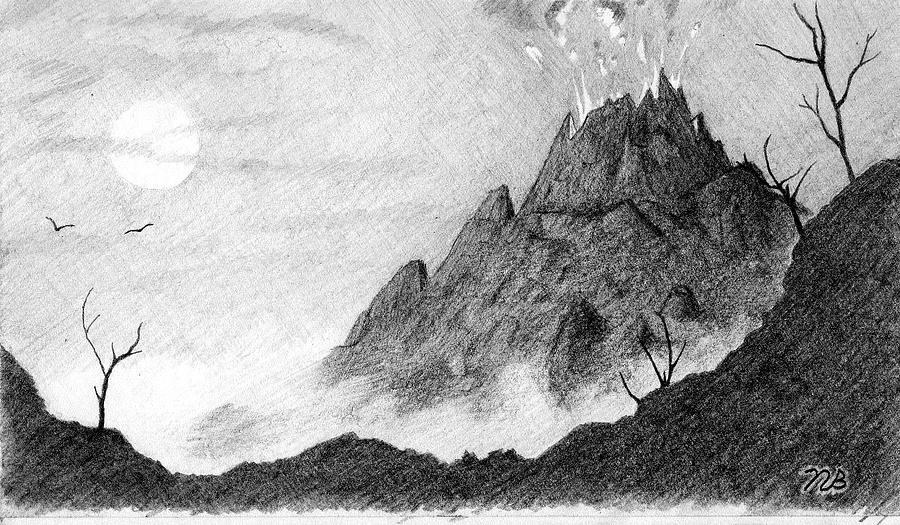 My Friend told me I should draw a Volcano Drawing by Nils Bifano