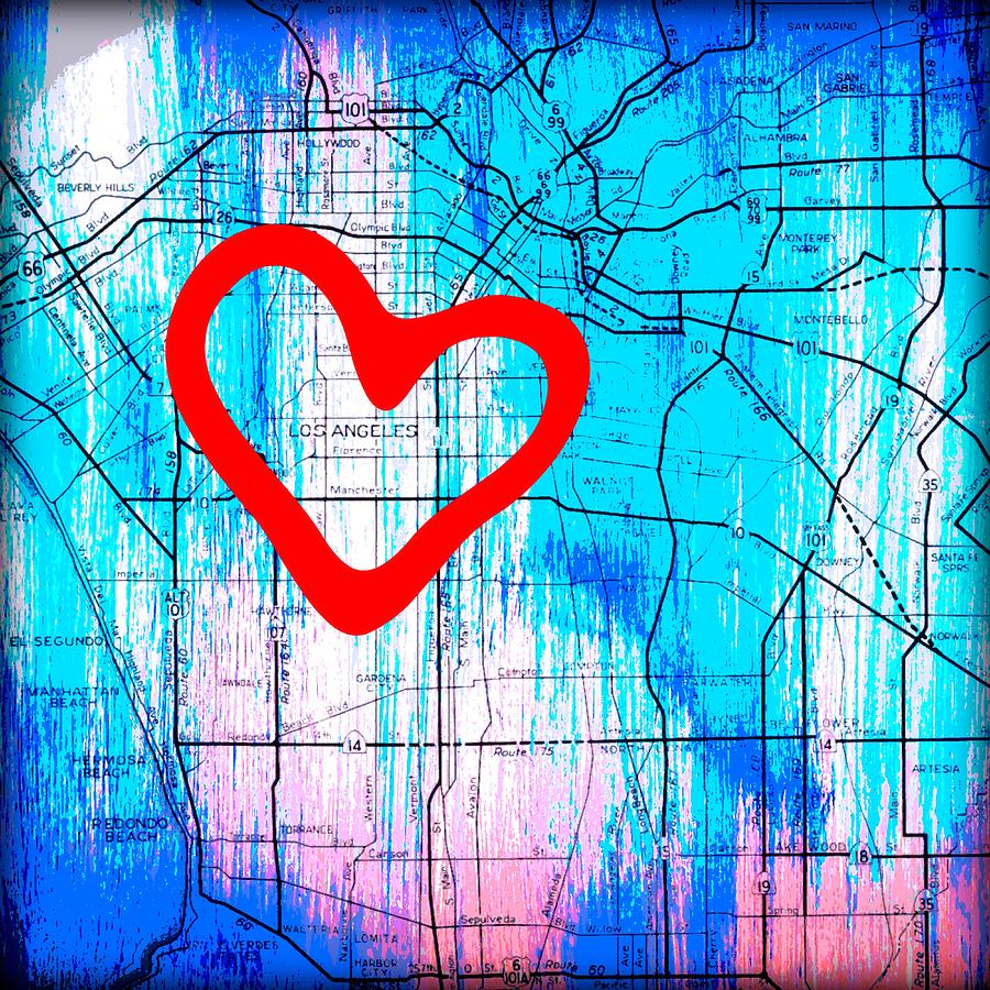 Map Digital Art - My Heart lies in Los Angeles by Brandi Fitzgerald