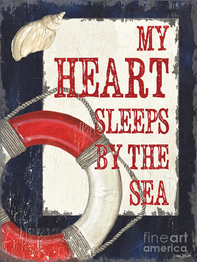 Typography Painting - My Heart Sleeps by the Sea by Debbie DeWitt