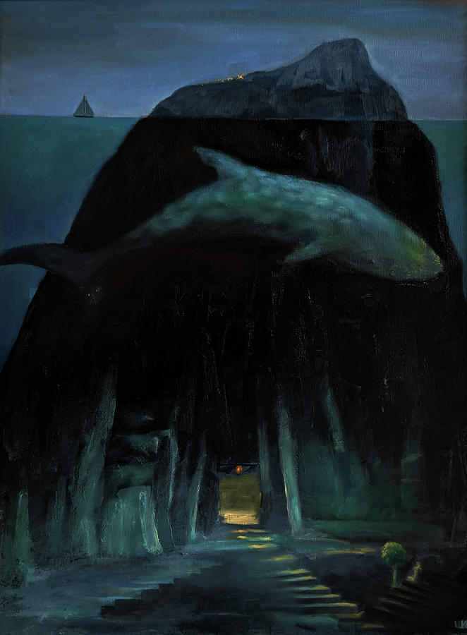Oil Painting - My house under water by Izya Shlosberg Oil Painting - My house under water by Izya Shlosberg