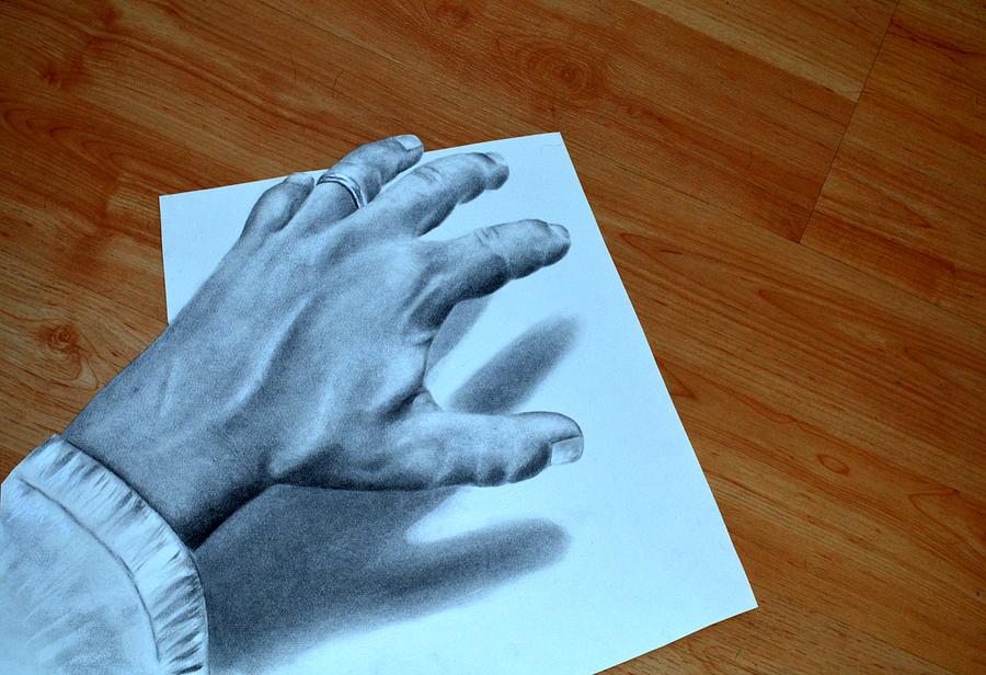 Charcoal Drawing - My Left Hand by Alan Conder