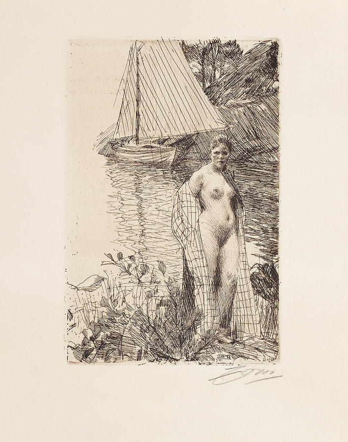 My Model and My Boat  Drawing by Anders Zorn
