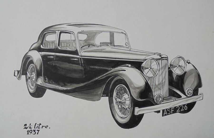 My old Jag. Drawing by Mike Jeffries