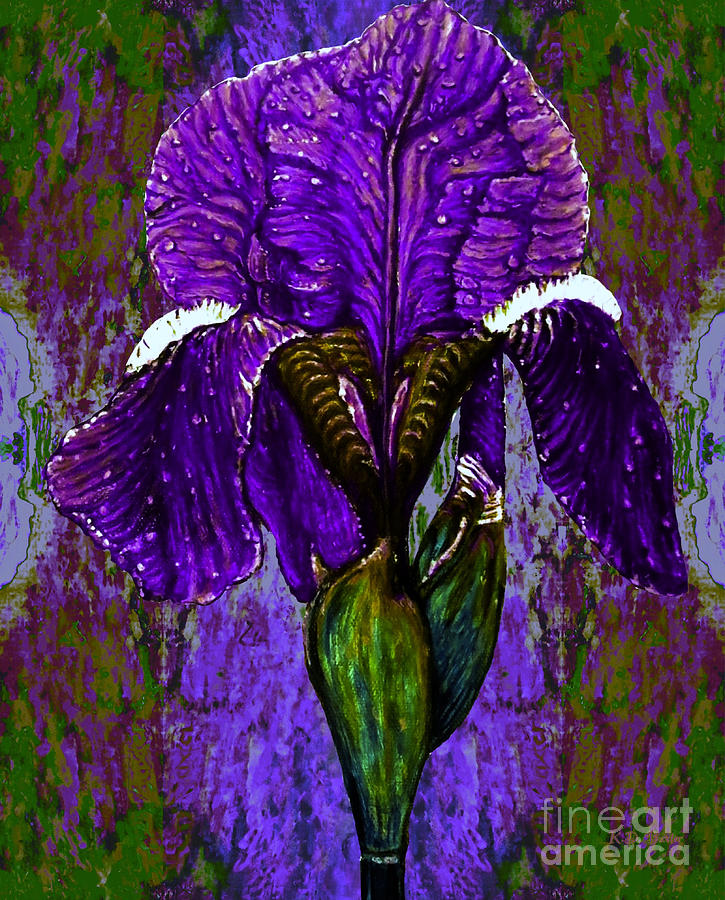 My Purple Passion in an Iris with Cultured Marbled Background Painting by Kimberlee Baxter