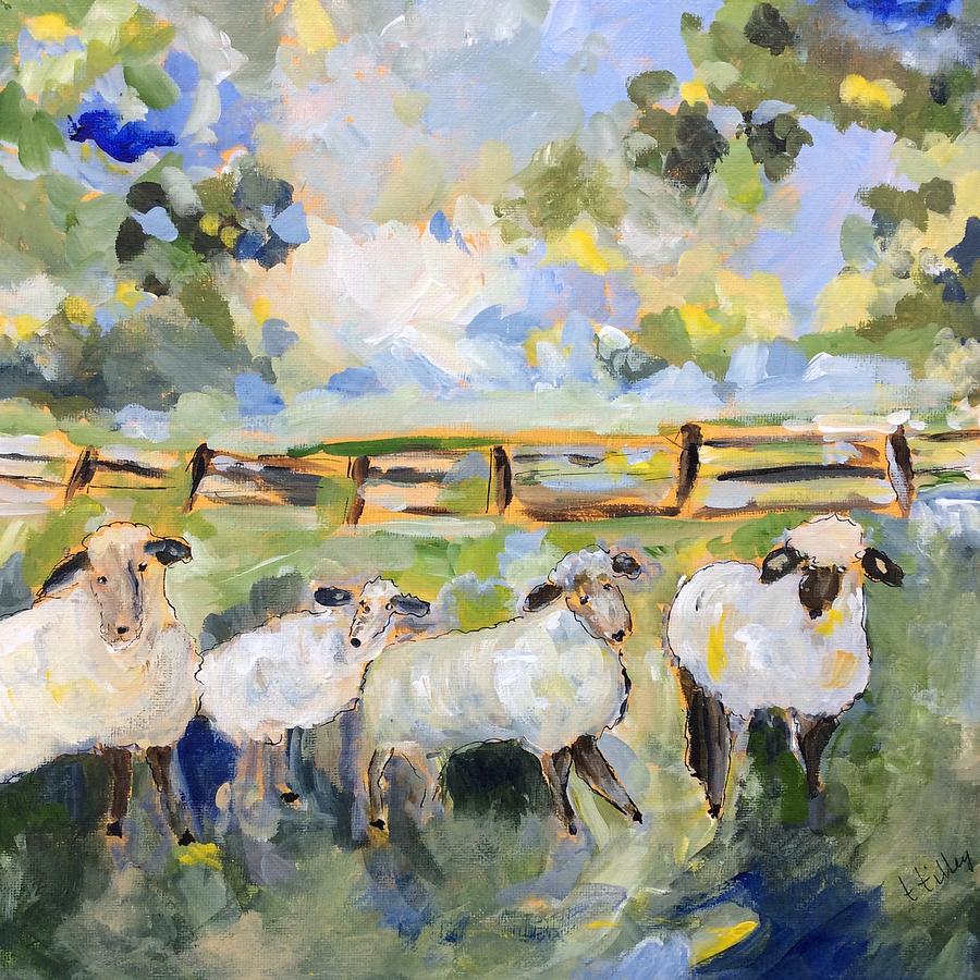 My sheep will follow me Painting by Teresa Tilley